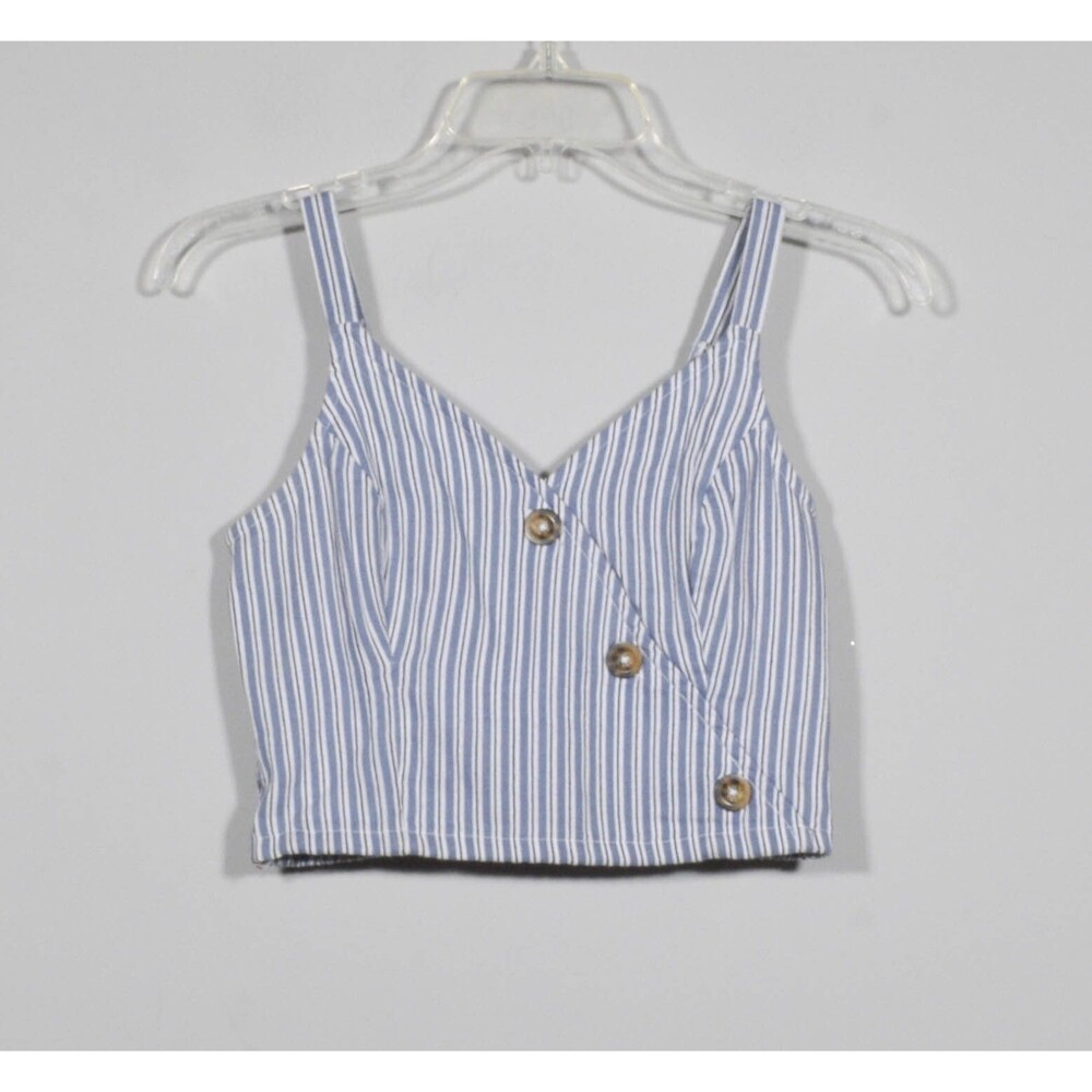Hollister Blue Striped Spaghetti Strap Crop Top With Front Buttons Size S